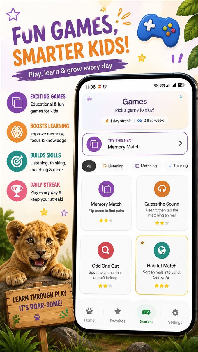 Little Roars learning games screen